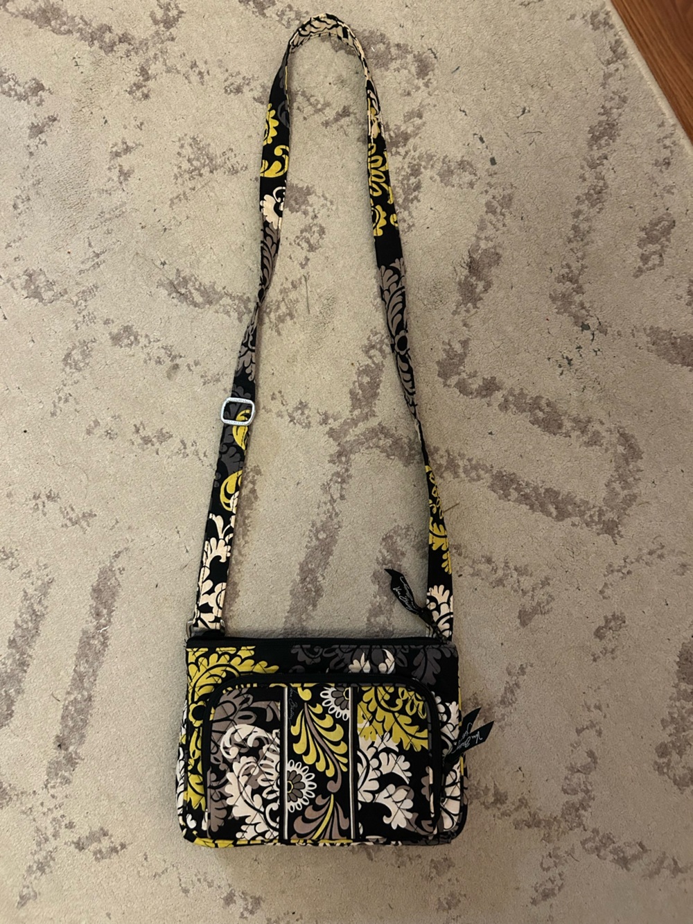Vera Bradley Black Yellow and Cream Floral Adjustable Crossbody
